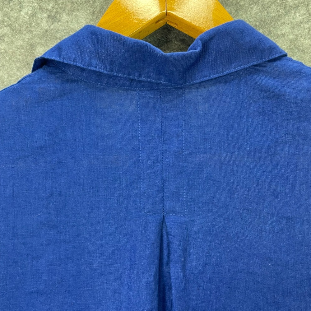 Maeve Dress Womens Size 12 Blue Linen Short Sleeve Lace Up Tunic Pockets Boho - Picture 11 of 12